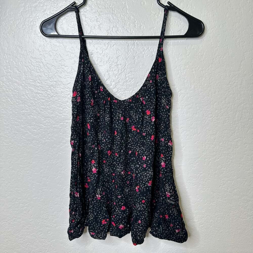 Volcom Tank Top Size XS Black Floral Spaghetti Strap